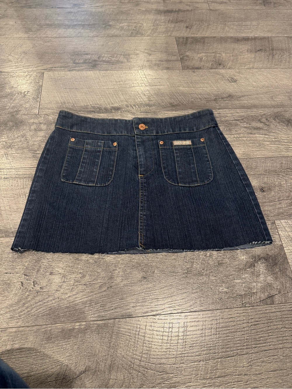 Y2K Lucy Love Blue Denim Mini Skirt Button Pockets Women’s Size S